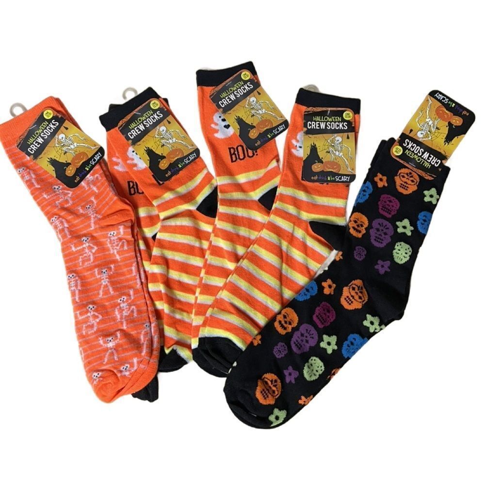Halloween Bundle of Crew Socks Set - Orange, Black, and Multicolor